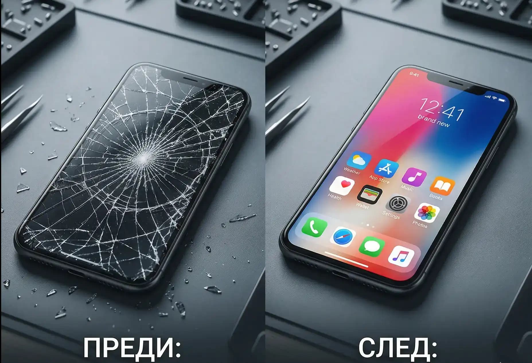 Преди и след смяна на дисплей