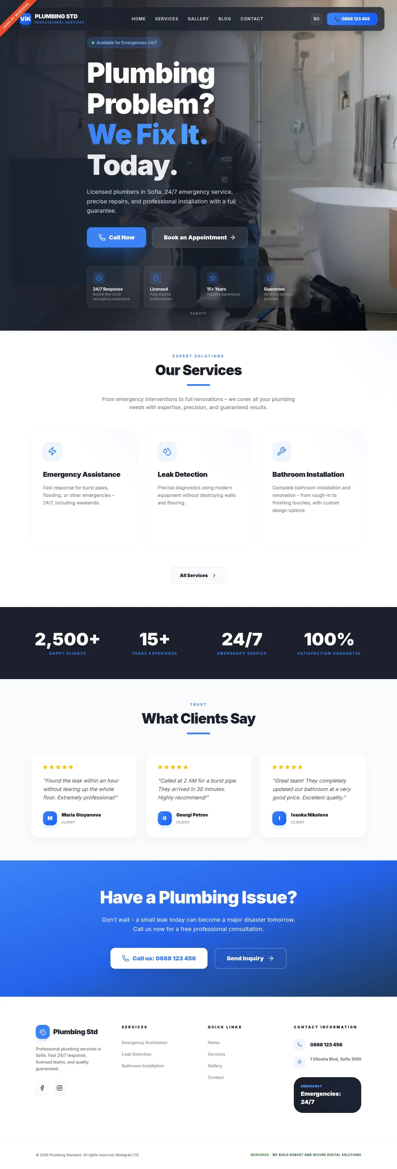 Професионална изработка на уебсайт за ВиК услуги и монтажни фирми - демо проект Уебсайт за ВиК услуги и майстори