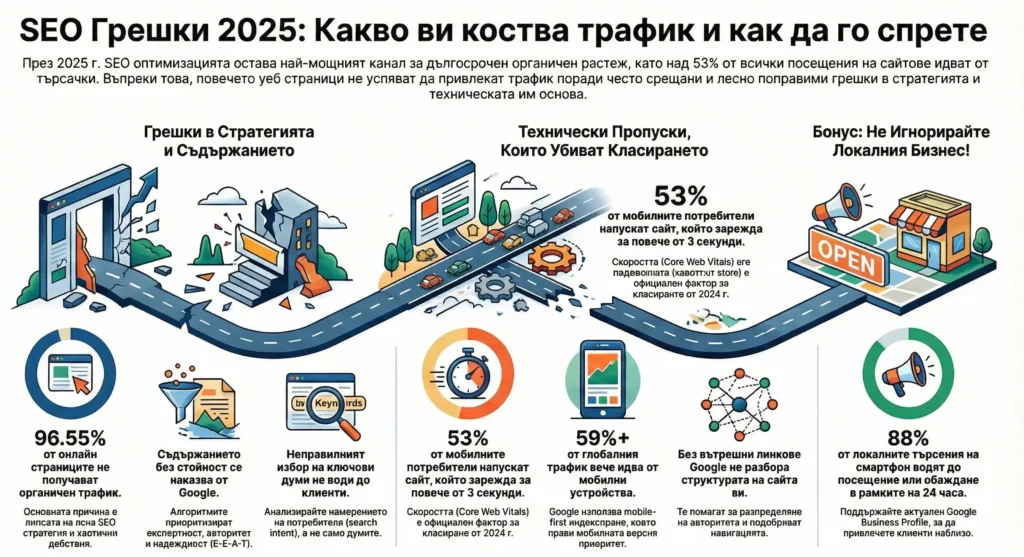 SEO грешки които вредят на класирането на усебсайта ви